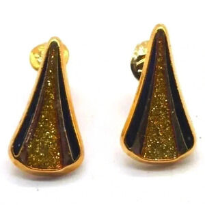 Art Deco Black Enamel and Glittery Gold clip on Earrings Estate Jewelry